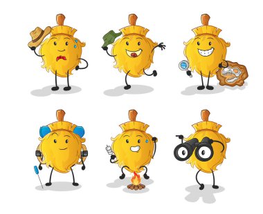 Süpürge macera grubu karakteri. çizgi film maskotu vektörü