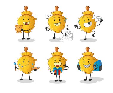 Süpürge çocuk grup karakteri. çizgi film maskotu vektörü