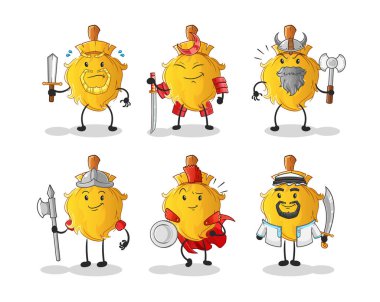 Süpürge savaşçısı grup karakteri. çizgi film maskotu vektörü