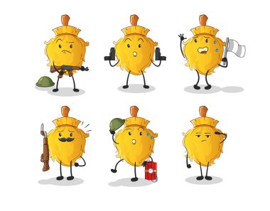 Süpürge askerleri karakteri. çizgi film maskotu vektörü