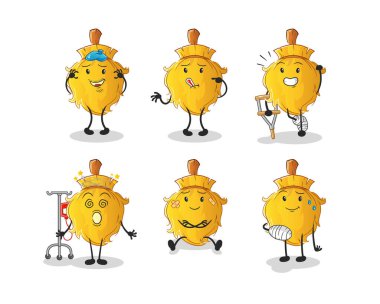 Süpürge hastası grup karakteri. çizgi film maskotu vektörü