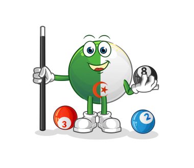 Cezayir bayrağı bilardo karakterini canlandırıyor. çizgi film maskotu vektörü
