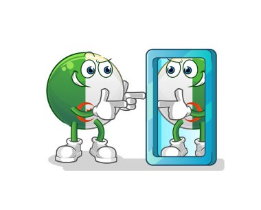 Cezayir bayrağı ayna karikatürüne bakıyor. çizgi film maskotu vektörü