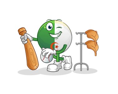 Beyzbol maskotu oynayan Cezayir bayrağı. çizgi film vektörü