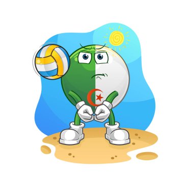 Cezayir bayrağı voleybol maskotu. çizgi film vektörü