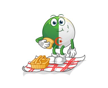 Bir piknik karikatüründe Cezayir bayrağı. çizgi film maskotu vektörü