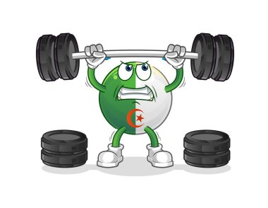 Halter karakterini kaldıran Cezayir bayrağı. çizgi film maskotu vektörü