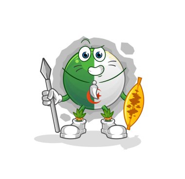 Cezayir bayrağı Afrikalı kabile savaş maskotu. çizgi film vektörü