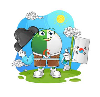 Cezayir bayrağı Kore kültür vektörü. çizgi film karakteri