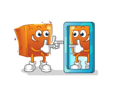 Brick ayna karikatürüne bakıyor. çizgi film maskotu vektörü