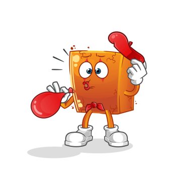 Tuğla pandomim balonu şişiriyor. çizgi film maskotu vektörü