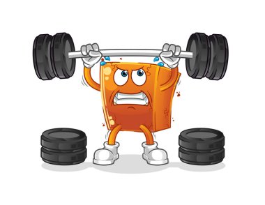 Brick halterciyi kaldırıyor. çizgi film maskotu vektörü