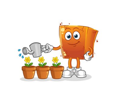 Çiçeklerin maskotunu suluyorum. çizgi film vektörü