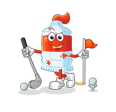 Golf oynayan suluboya tüp. çizgi film karakteri