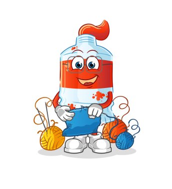 Suluboya tüp terzi maskotu. çizgi film vektörü