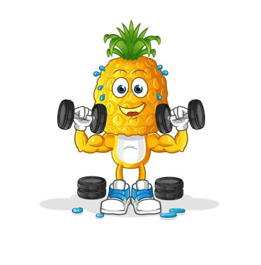 Ananas kafalı çizgi film ağırlık idmanı illüstrasyonu. karakter vektörü