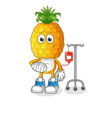 Ananas kafalı karikatür, IV illüstrasyonunda hastalandı. karakter vektörü