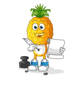 Ananas kafalı çizgi film yazarı vektörü. çizgi film karakteri