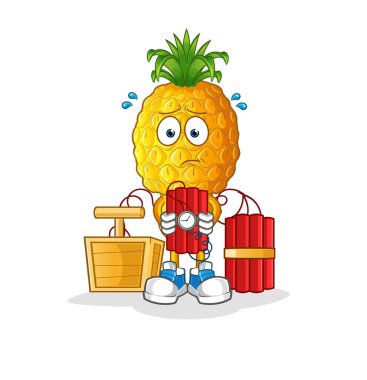 Ananas kafalı çizgi film karakteri dinamit taşıyor. çizgi film vektörü