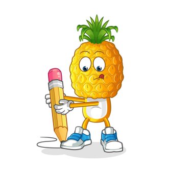 Ananas kafalı karikatür kalemle yazılır. çizgi film maskotu vektörü