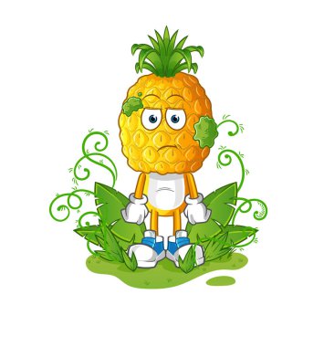 Ananas kafalı çizgi film çok uzun bir maskot bekliyor. çizgi film vektörü