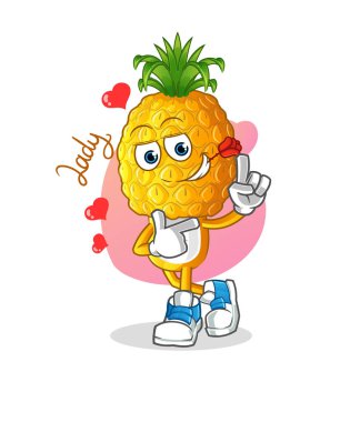 Ananas kafalı çizgi film çizimi. karakter vektörü