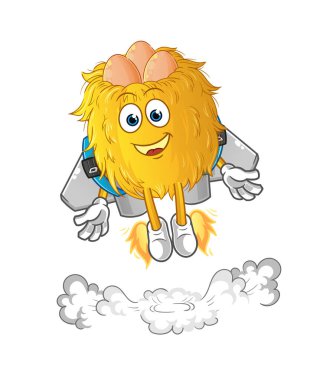 Sırt roketi maskotlu kuş yuvası. çizgi film vektörü