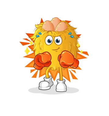 Kuş yuvası boksör karakteri. çizgi film maskotu vektörü