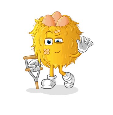 Topallayan sopayla kuş yuvası hasta. çizgi film maskotu vektörü