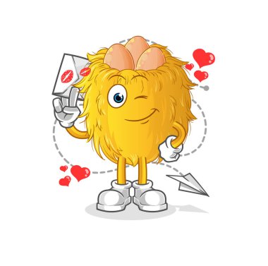 Kuş yuvası aşk mektubu illüstrasyonu. karakter vektörü