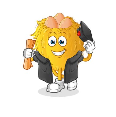 Kuş yuvası mezuniyet vektörü. çizgi film karakteri