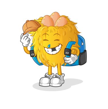 Kuş yuvası okul vektörüne gidiyor. çizgi film karakteri