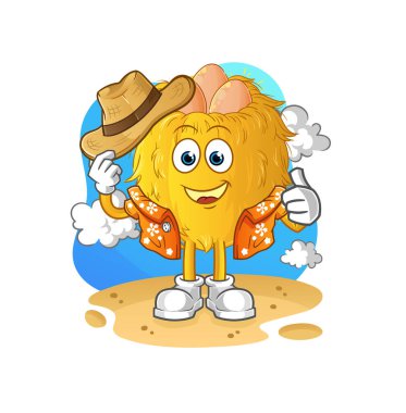 Kuş yuvası tatile gider. çizgi film maskotu vektörü