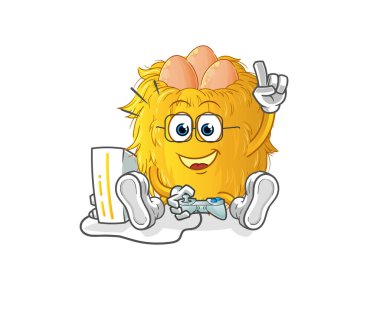 Kuş yuvası video oyunu oynuyor. çizgi film karakteri