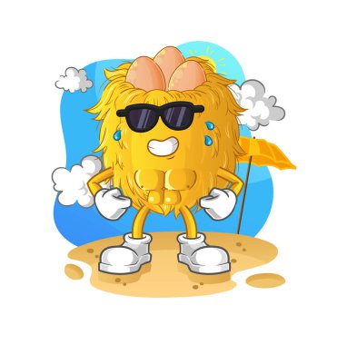 Kuş yuvası yazın güneşleniyor. karakter vektörü