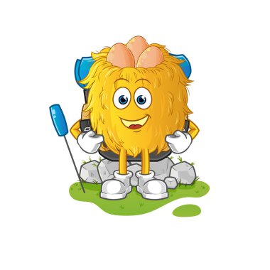 Kuş yuvası kamp maskotu olur. çizgi film vektörü