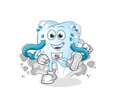 Köpük koşucu karakterli diş. çizgi film maskotu vektörü
