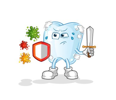 Virüs çizgi filmine karşı köpüklü diş. çizgi film maskotu vektörü