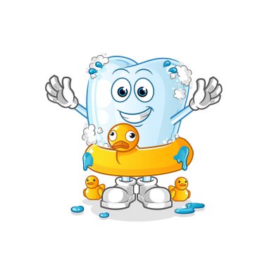 Köpüklü diş ve ördek şamandırası. çizgi film maskotu vektörü