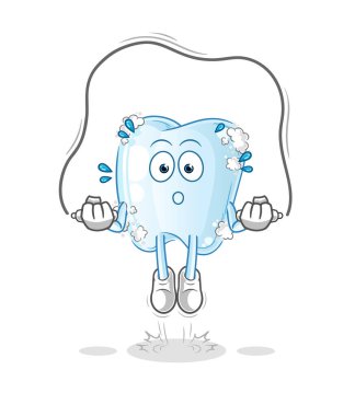 Köpüklü ip atlama egzersizi yapan diş. karakter vektörü