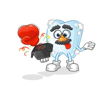 Kutusunda köpük şaka eldiveni olan diş. çizgi film maskotu