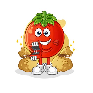 Yüzüklü domates teklifi. çizgi film maskotu vektörü