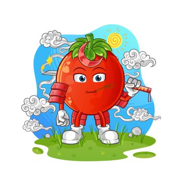 Domates samuray çizgi filmi. çizgi film maskotu vektörü