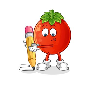 Domates kalemle yazılır. çizgi film maskotu vektörü