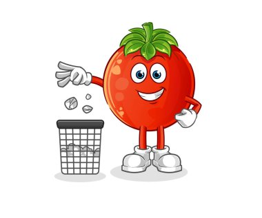 Domates, çöp maskotu. çizgi film vektörü