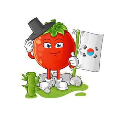 Domatesli Koreli karakter. çizgi film maskotu vektörü