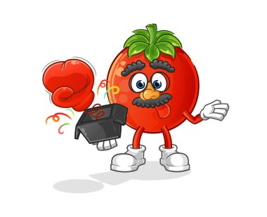 Domates şakası eldiveni kutuda. çizgi film maskotu