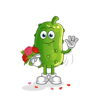 Buket maskotlu salatalık. çizgi film vektörü