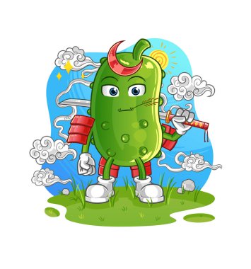 Salatalık samuray çizgi filmi. çizgi film maskotu vektörü