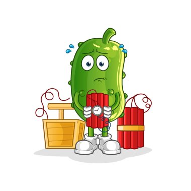 Salatalığın elinde dinamit karakteri var. çizgi film maskotu vektörü